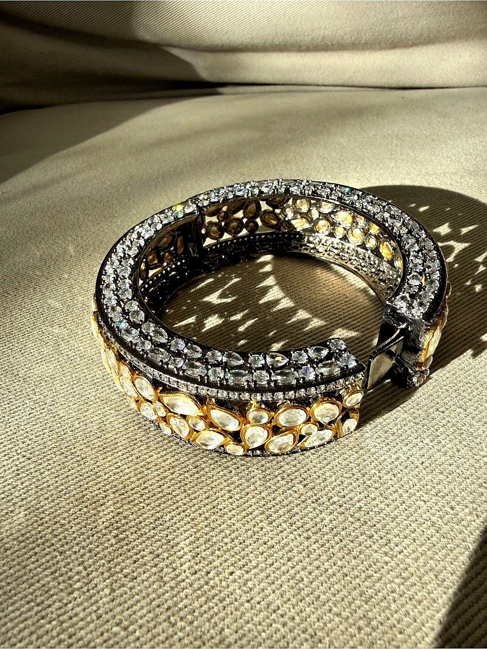 Gold & Black Crystal Statement Indian Wedding Bangle Bracelet Like New